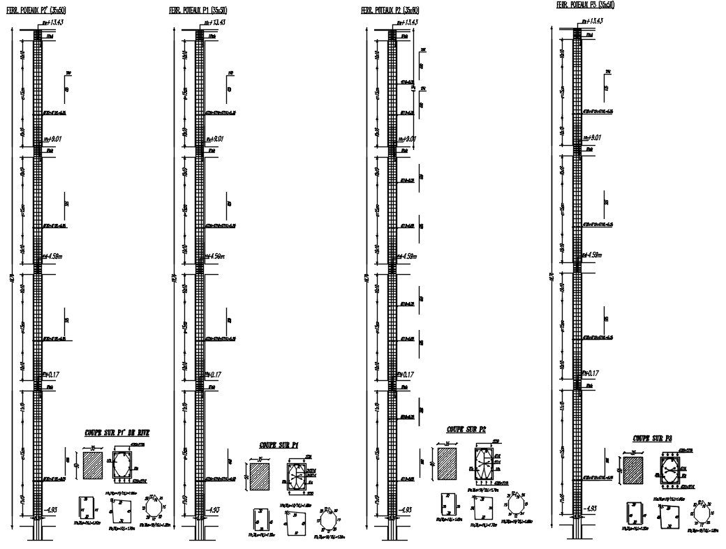 Cross sections of pillar design in detail AutoCAD 2D drawing, CAD file, dwg file
