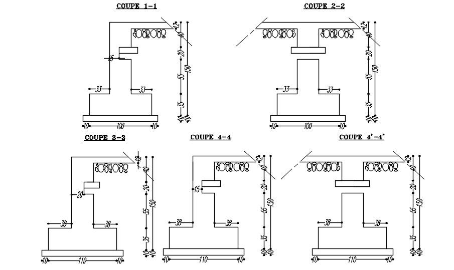 Cross sections of underground structures with formwork details in AutoCAD 2D drawing, CAD file, dwg file