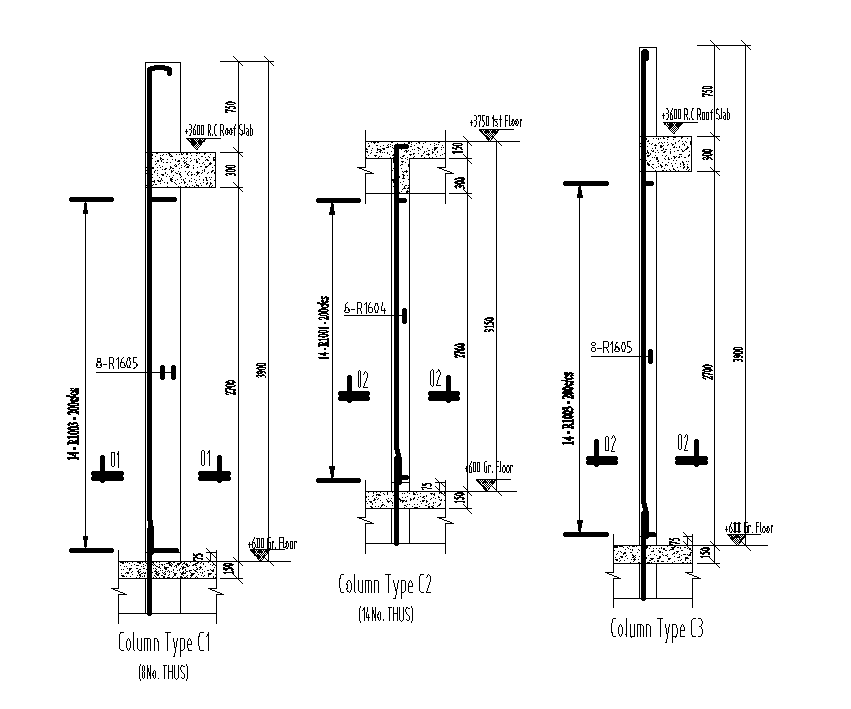 Cross section view of column is given in this Autocad drawing file. Download now.