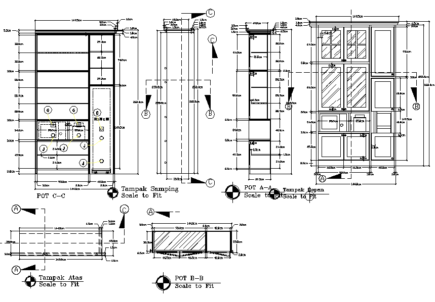 Cub board plan and elevation detail dwg file