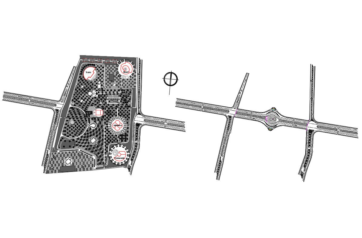 Cue park landscaping and structure cad drawing details dwg file