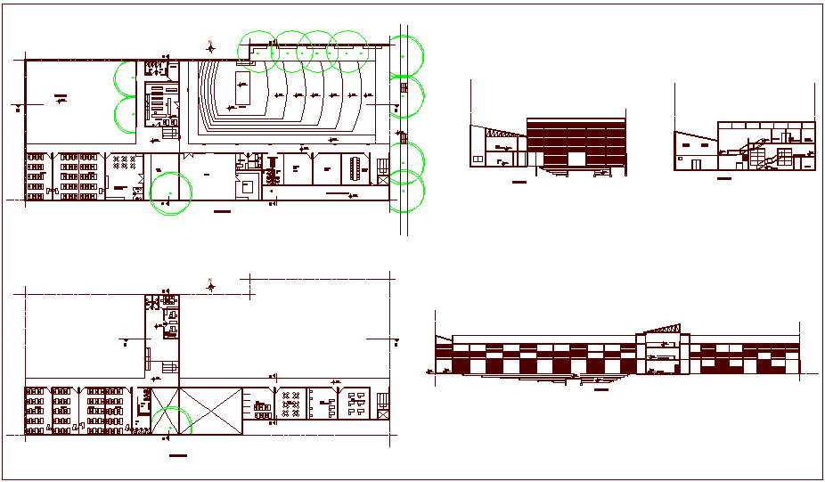 Cultural center design view plan & different axis section view dwg file