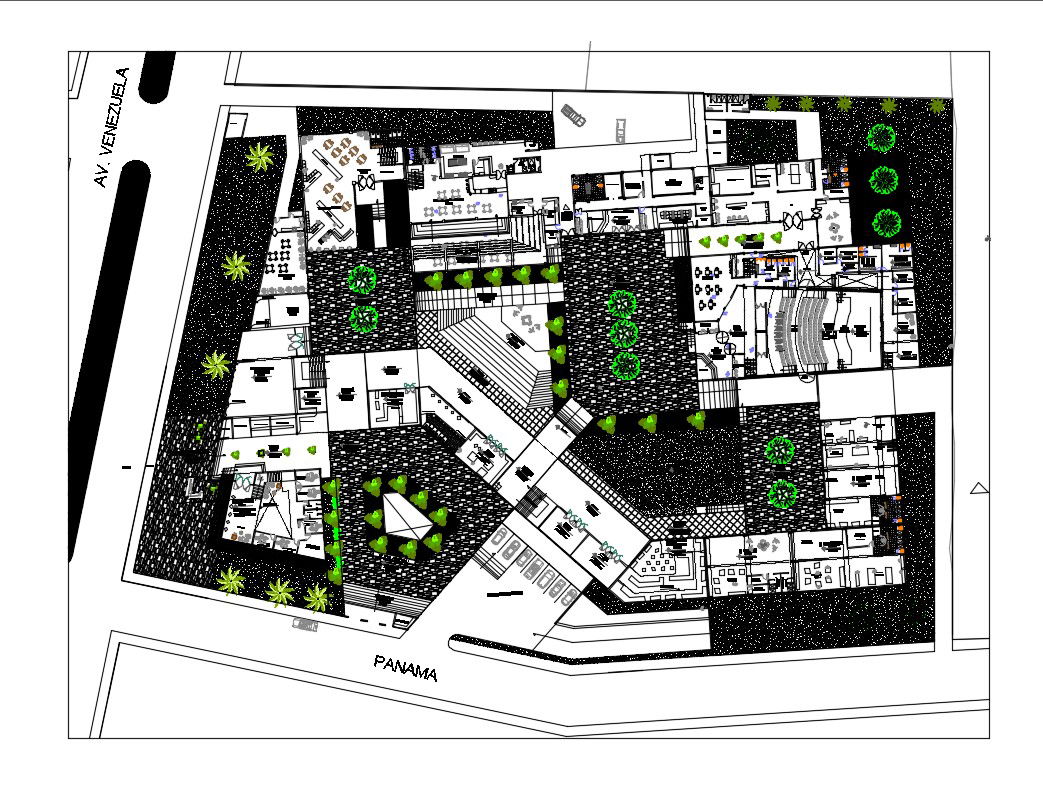 Cultural center plan and landscaping structure cad drawing details dwg file