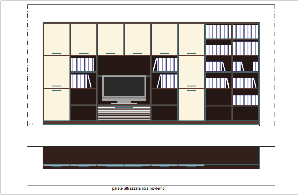 Cupboard view with T.V view dwg file