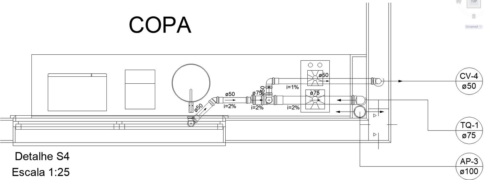 Cup details in toilet plumbing in AutoCAD, dwg file.