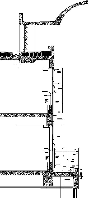 Curtail wall dimension detail in AutoCAD, dwg file.