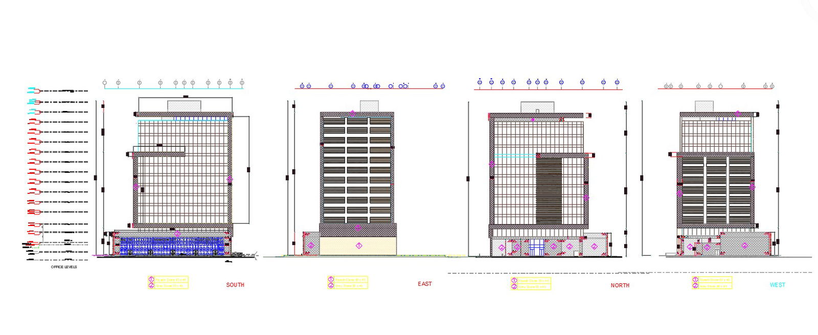 Curtain Wall Glass Building Elevation Design DWG File