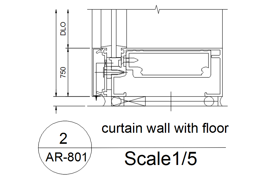 Curtain wall with floor in detail AutoCAD drawing, dwg file, CAD file