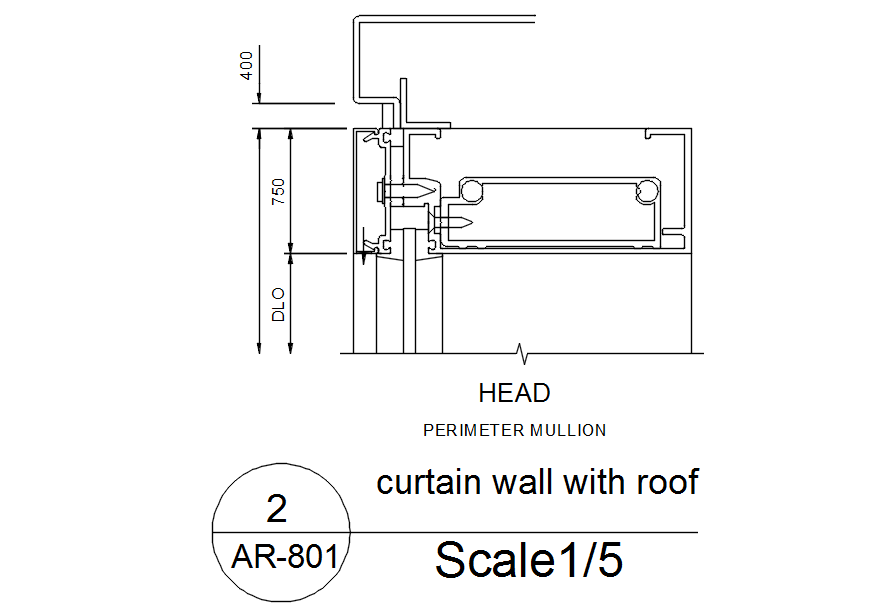 Curtain wall with roof in detail AutoCAD drawing, dwg file, CAD file