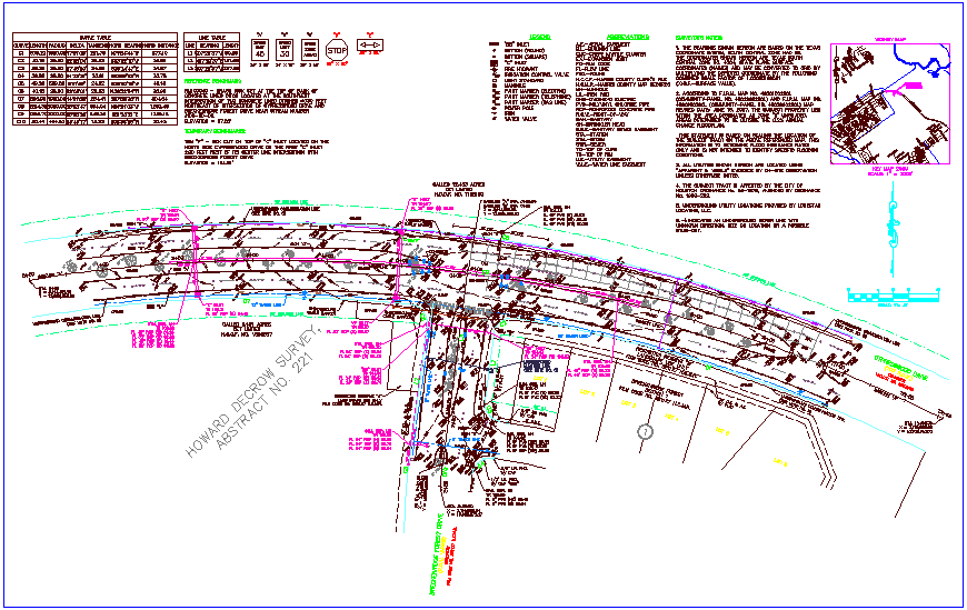 Curve table and under ground view in road design dwg file