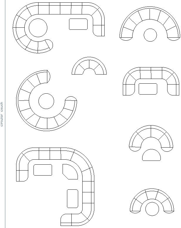 Curved Sofa 2D Blocks AutoCAD DWG Drawing and CAD File