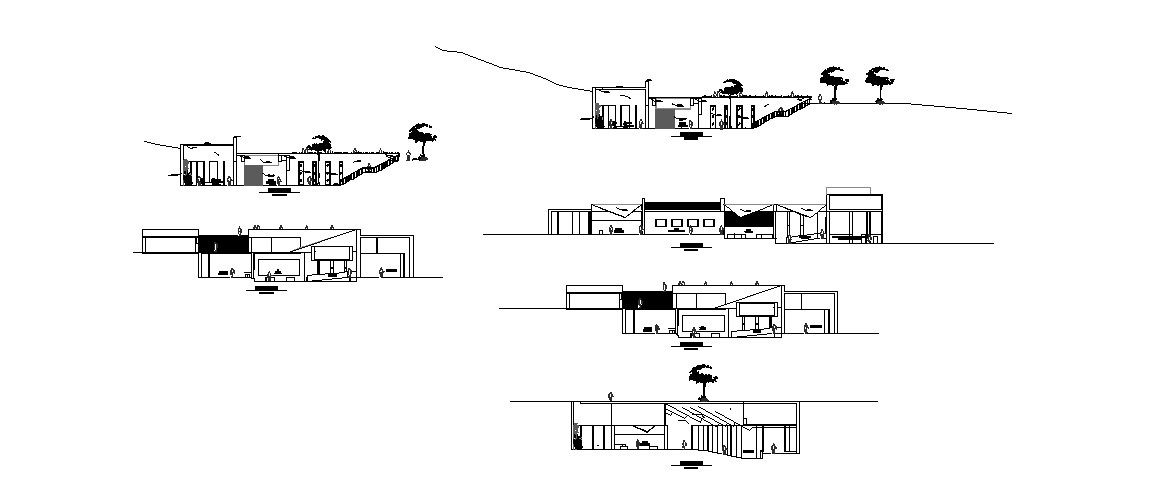 Cusco interpretation center all sided elevation and section details dwg file