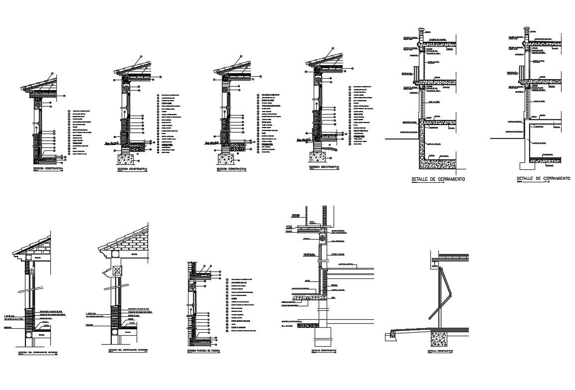 Cut all sided constructive sectional details of house dwg file
