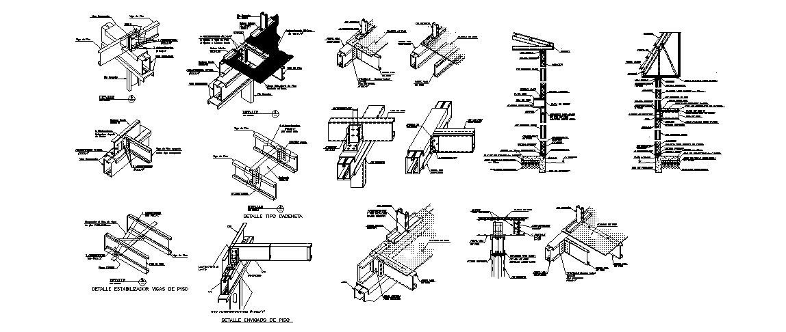Cut constructive section and metallic cad structure details dwg file