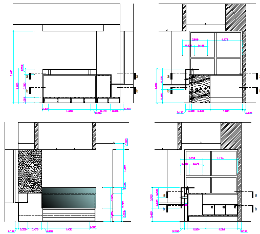 Cut elevation and sectional view of amplification office dgw file