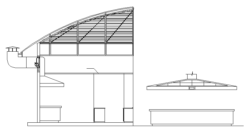 Cut elevation of primary school with roof details dwg file