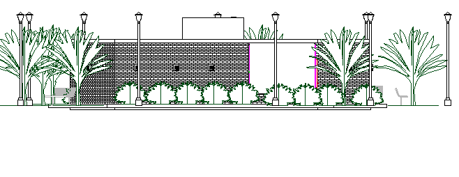 Cut elevation view with plants details of office dwg file