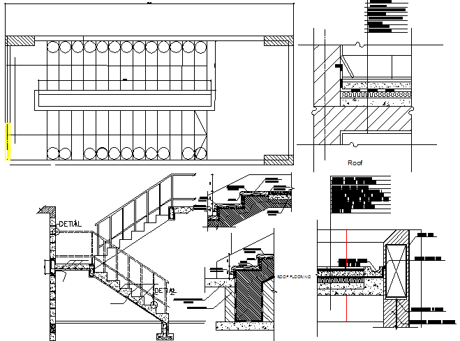 Cut sectional and staircase details of office building dwg file