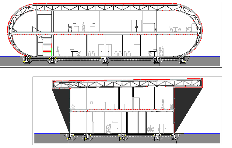 Cut sectional view details of local market project dwg file