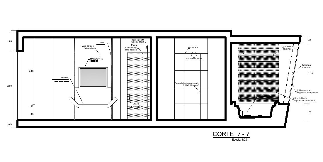 Cut section view of 10x4m bedroom cum toilet building is given in this Autocad drawing file. Download now.