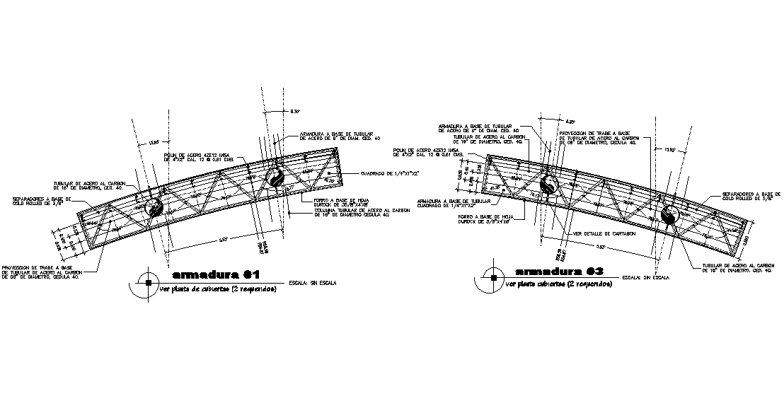 Cut section view of armor structural detail of 15x8m roof plan is given in this Autocad drawing file. Download now.