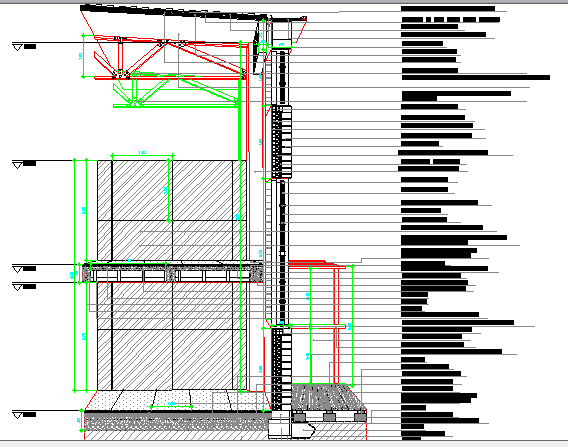Cutting side section view of corporate building dwg file