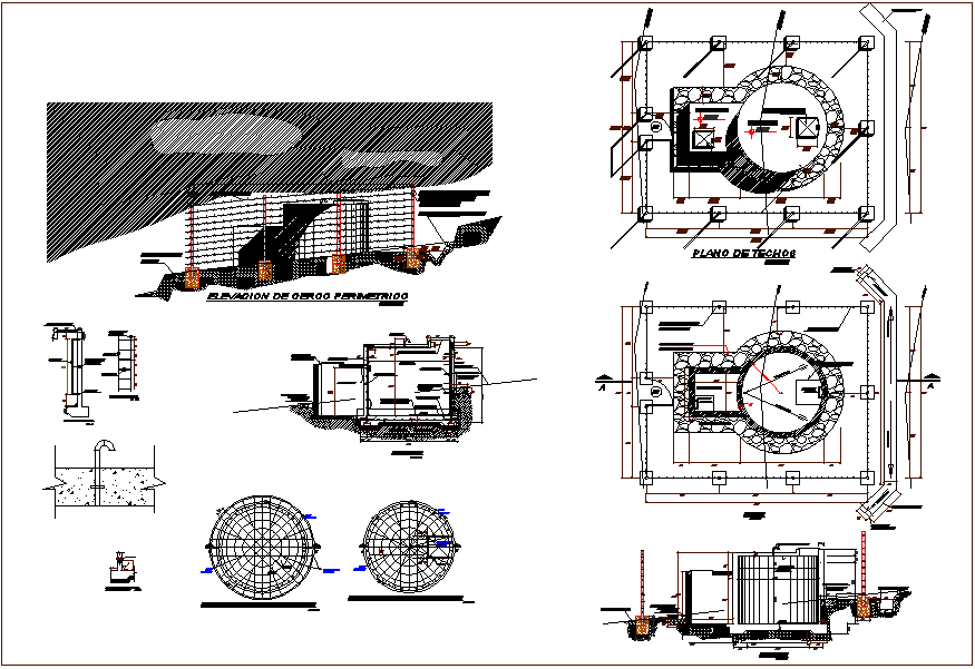 Cylindrical water tank detailing dwg file