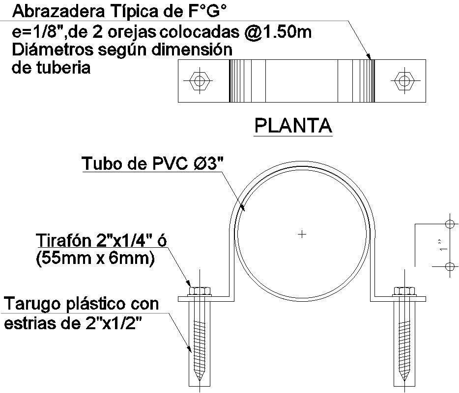 DETAIL OF CLAMP FOR PVC PIPE in detail AutoCAD drawing, dwg file, CAD file