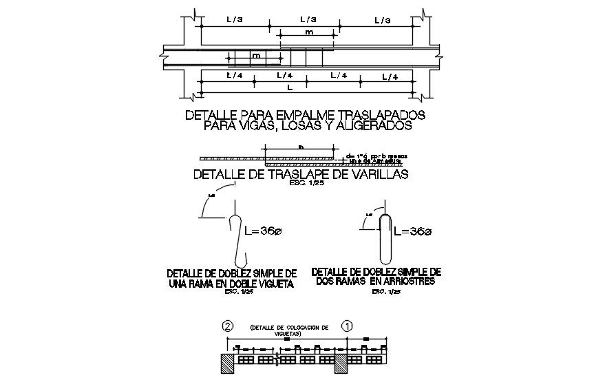 DETAIL OF OVERLAPED JOINTS FOR BEAMS and SLABS in AutoCAD 2D drawing, CAD file, dwg file
