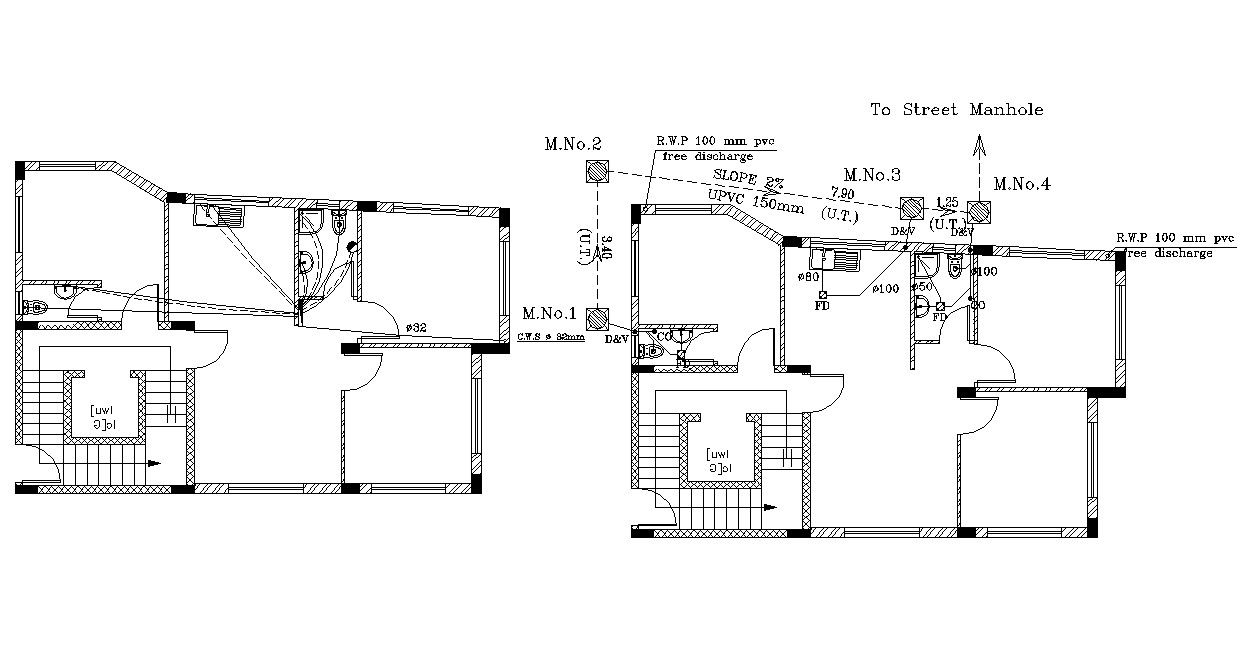 DWG CAD file Apartment Building Floors Plan With Plumbing Design