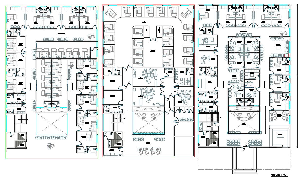 DWG Drawing Floor Plans Of Hospital Building With Fully Furnished AutoCAD File