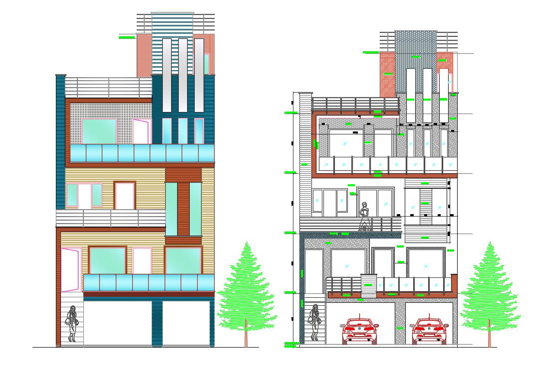 DWG Drawing Small Bungalow Modern Elevation Design AutoCAD File