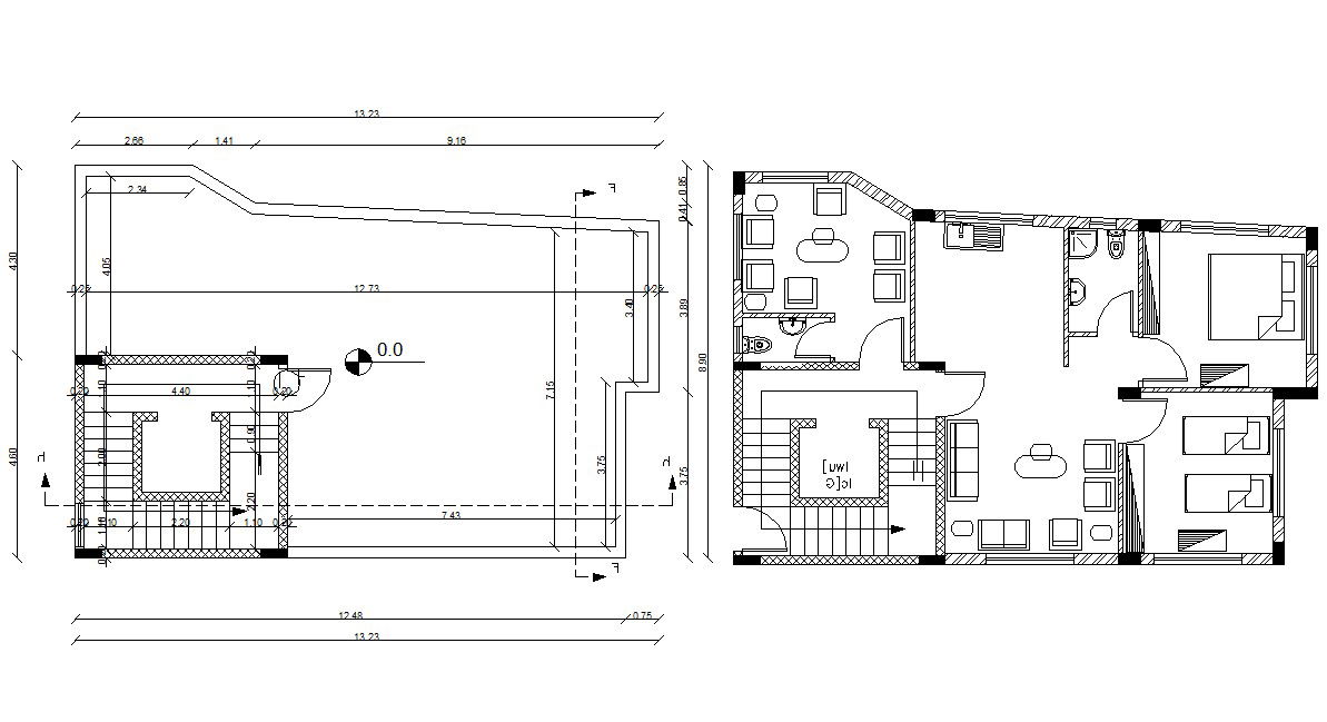 DWG File Fully Furnished Flat Building And Terrace Plan