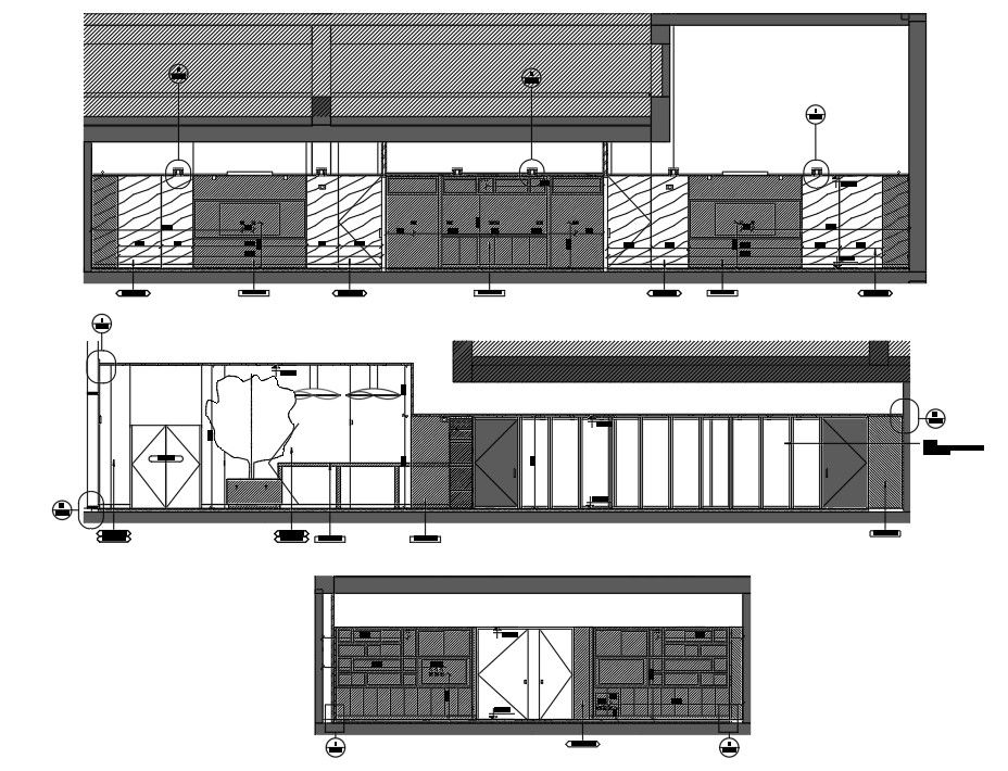 DWG AutoCAD file of the kitchen section and elevation design are given. Download the AutoCAD file
