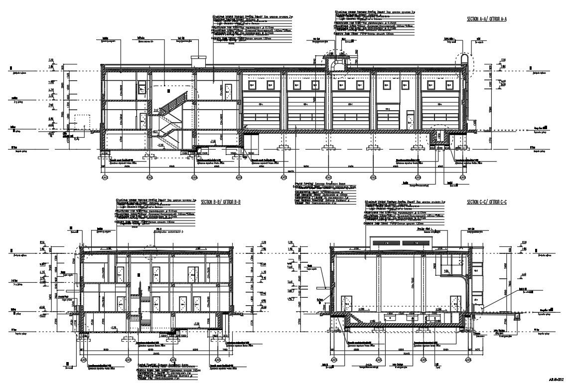 DWG CAD 2D drawing of the G+2 building side elevation and section details.Download the AutoCAD DWG file.