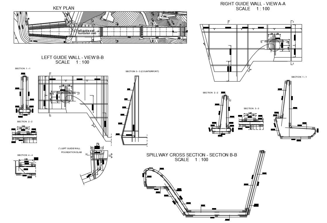 DWG CAD drawing of the Spillway cross section details.Download the AutoCAD DWG file.