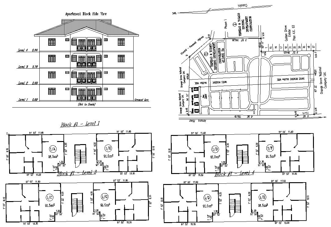 DWG Drawing AutoCAD 2D  file shows the Details of the G+3 Apartment Building,Download the AutoCAD DWG file.