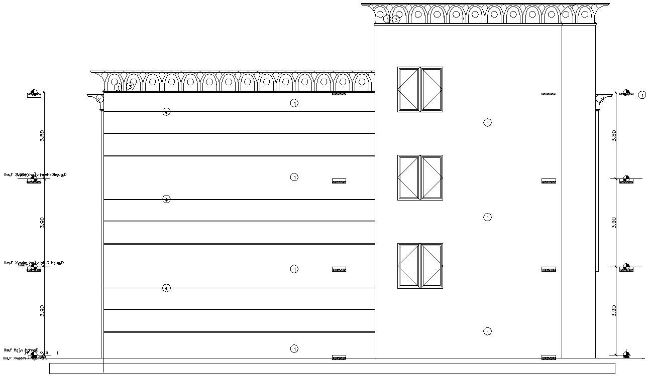 DWG Drawing Autocad 2d file of the typical section and the elevation details of the G+3 rear side Apartment building.