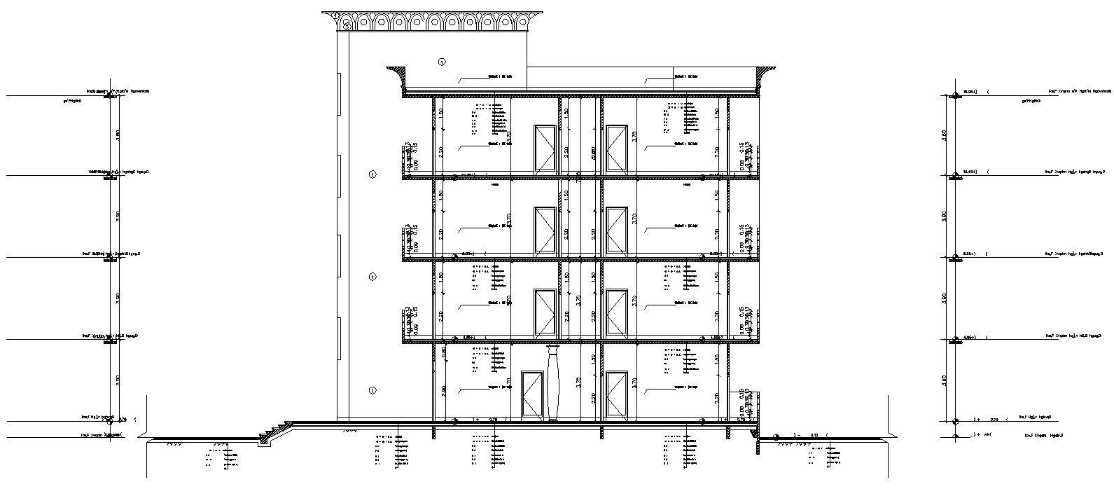 DWG Drawing Autocad 2d file of the typical section and the elevation details of the hotel building.Download the AutoCAD DWG file.