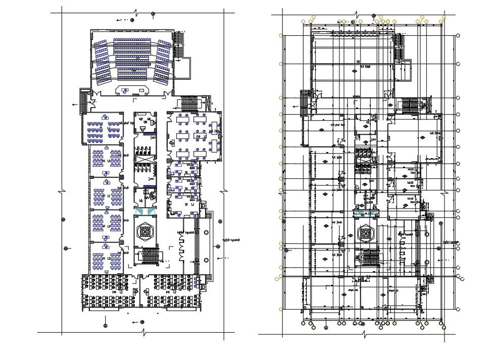 DWG Drawing file of the college building floor plan and section details are given. Download the AutoCAD 2D DWG file.