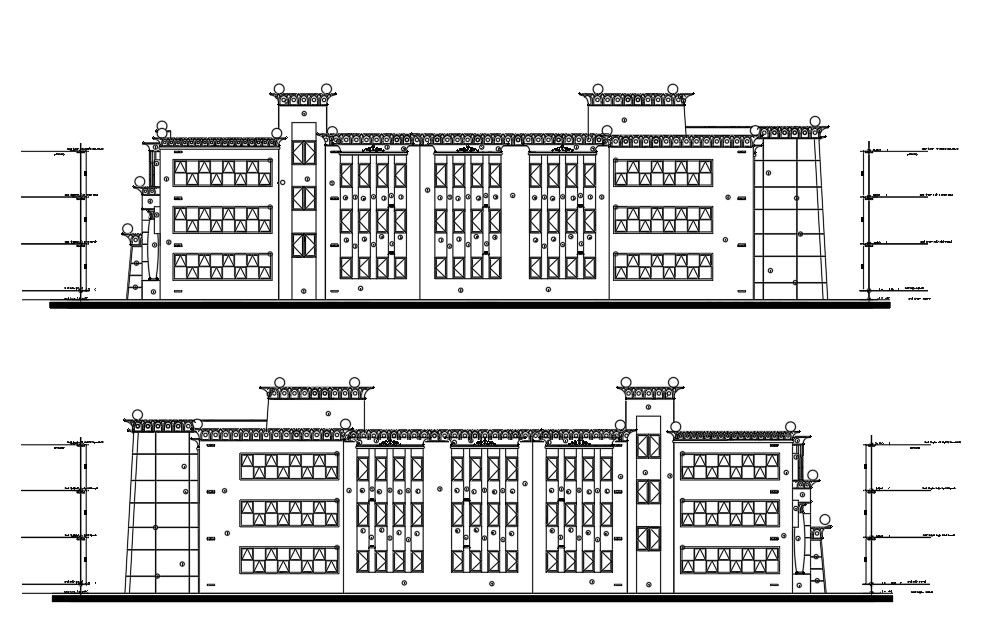 DWG Drawing of the section and the elevation details of the college building AutoCAD DWG Drawing File.Download the AutoCAD DWG file.