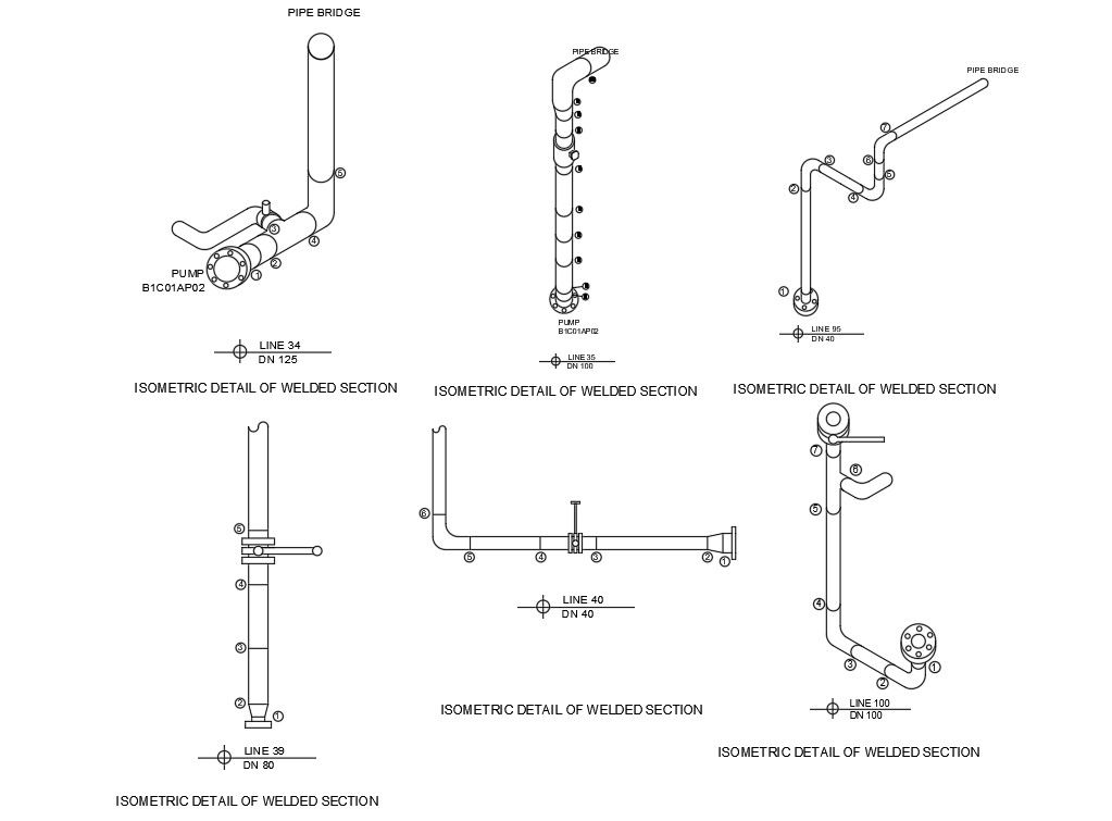 DWG drawing file given the details of the Isometric view of welded sections. Download the DWG drawing file.