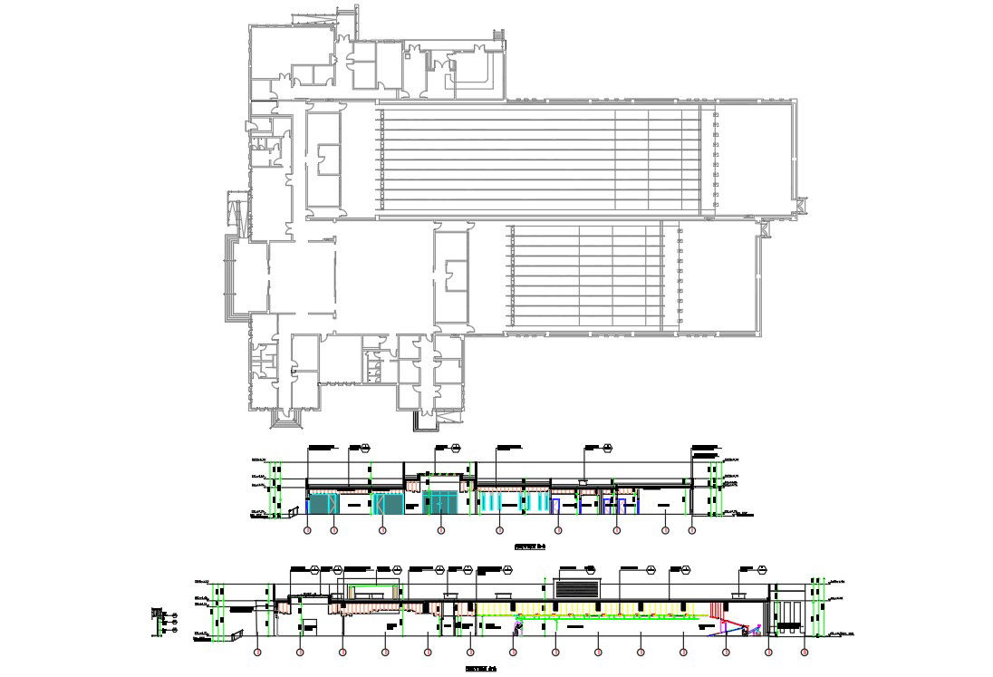 DWG drawing file having the details of the Development of the ISF camp officer's club Office building Section details.