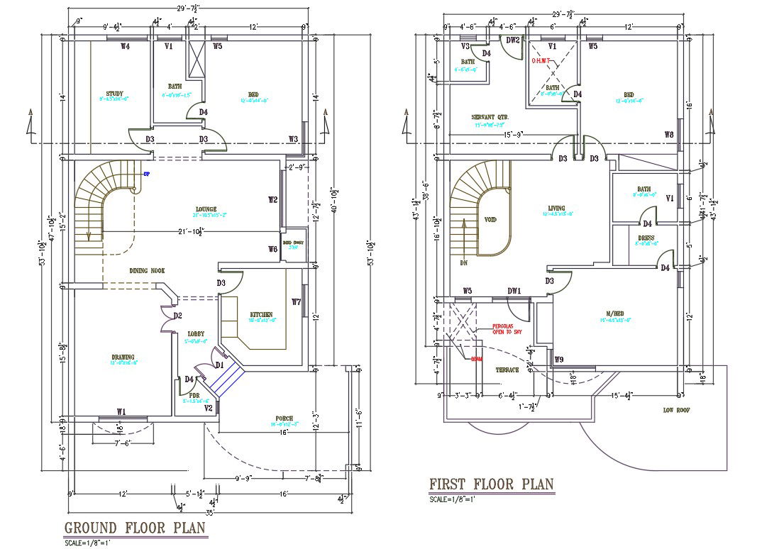 DWG drawing file of the G+1 house plan drawing layout available. Download the DWG file.