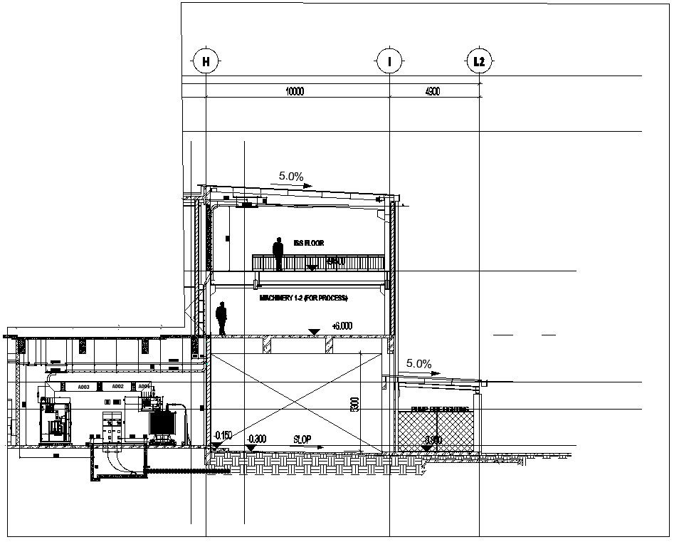 DWG drawing file of the machinery room elevation and section details. Download the AutoCAD DWG file.