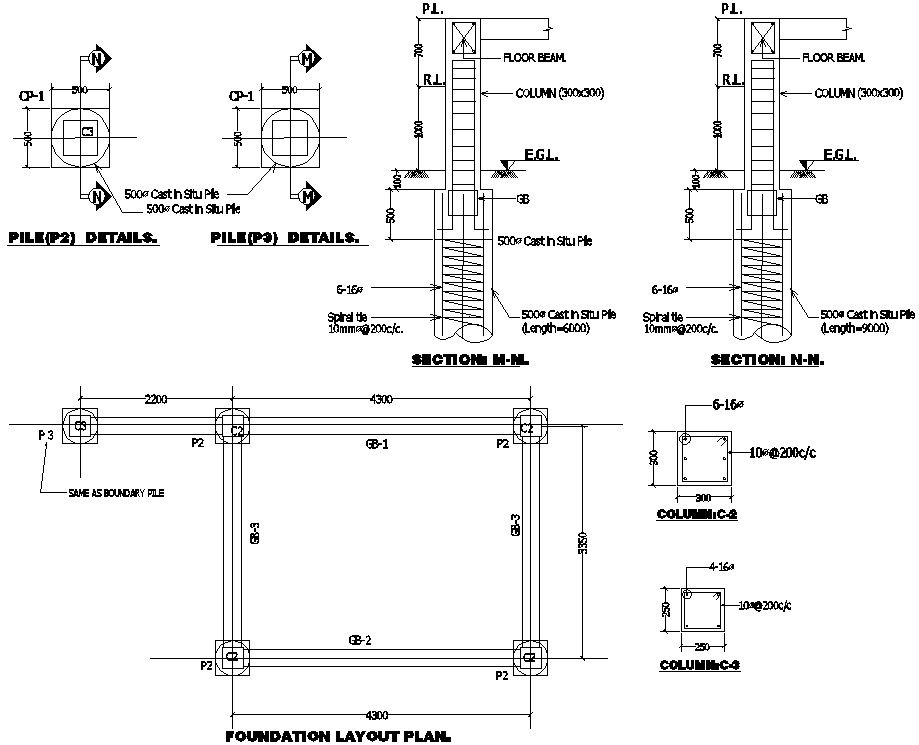 DWG drawing file showing the foundation layout plan and section details of the mobile tower diagram.