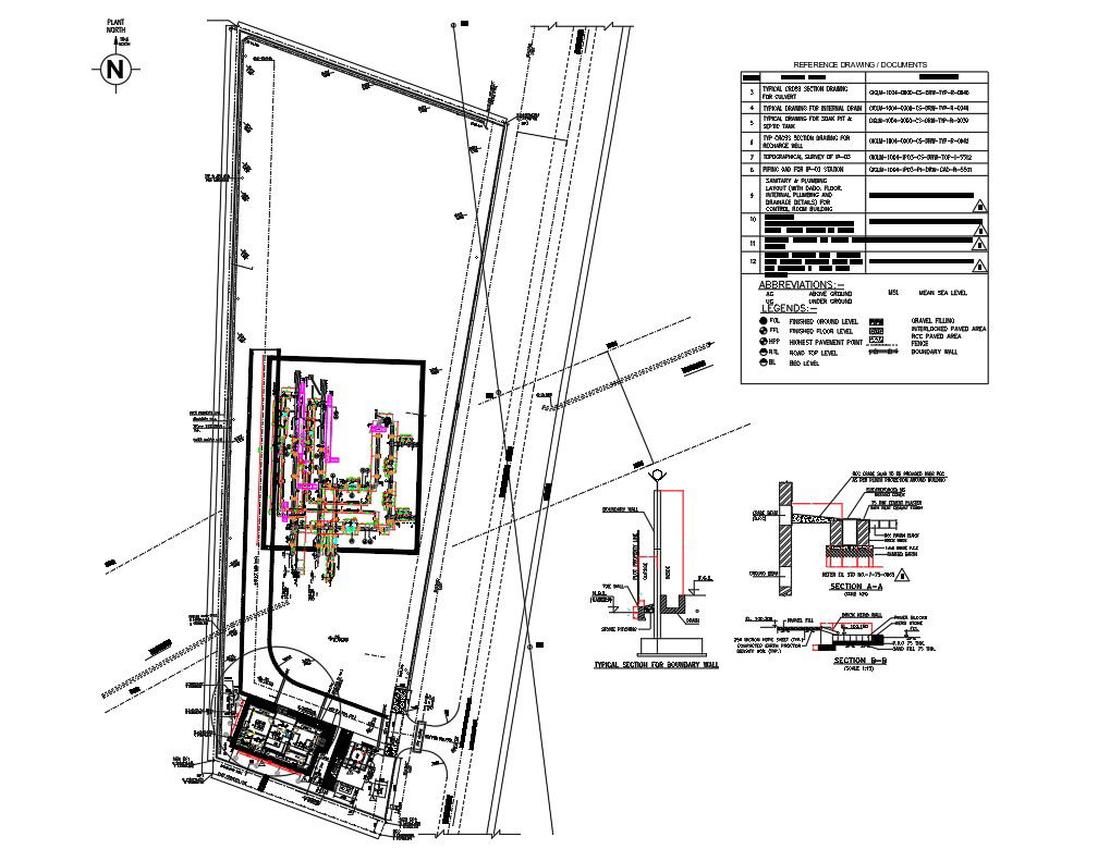 DWG drawing file shows the details of pipeline plan and boundary wall layout in the autocad model.   Downlaod the Autocad DWG file.