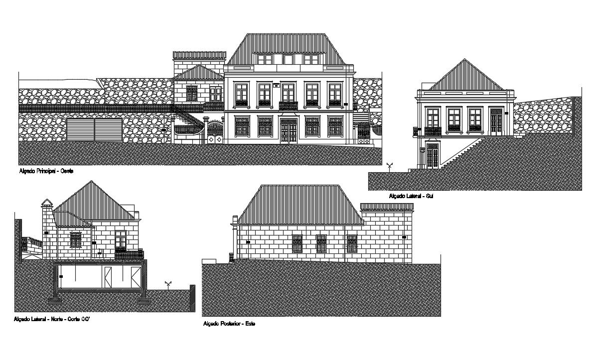 DWG drawing file shows the elevation details of house plan in the form of 2D Autocad model. Download the DWG drawing file.