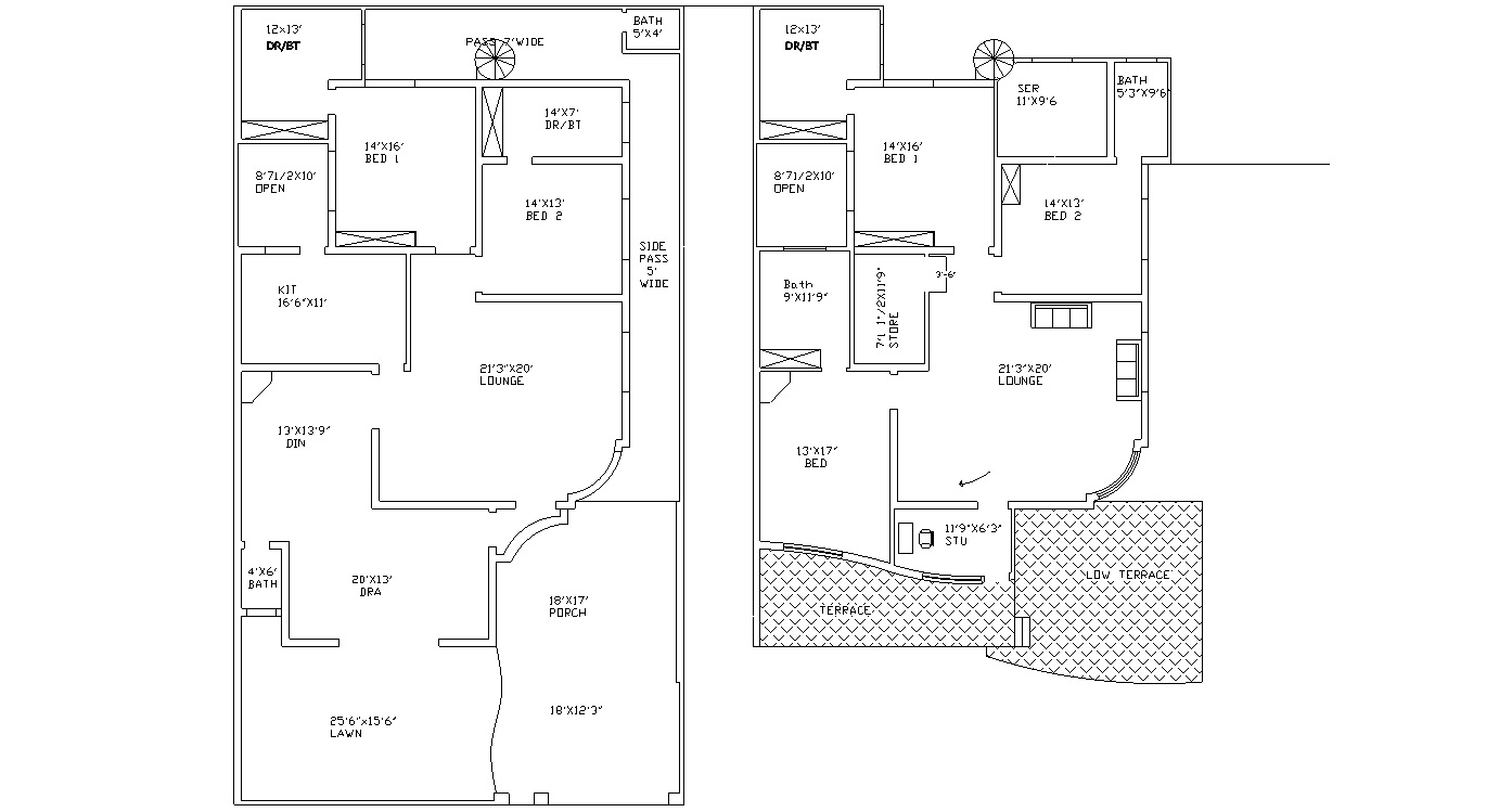 DWG file of the G+1 2BHK house plan drawing layout available. Download the DWG file.