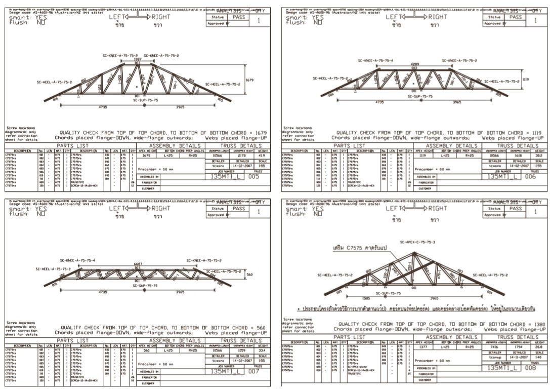 4 Types of Roof Truss Panel CAD Model | DWG File Download